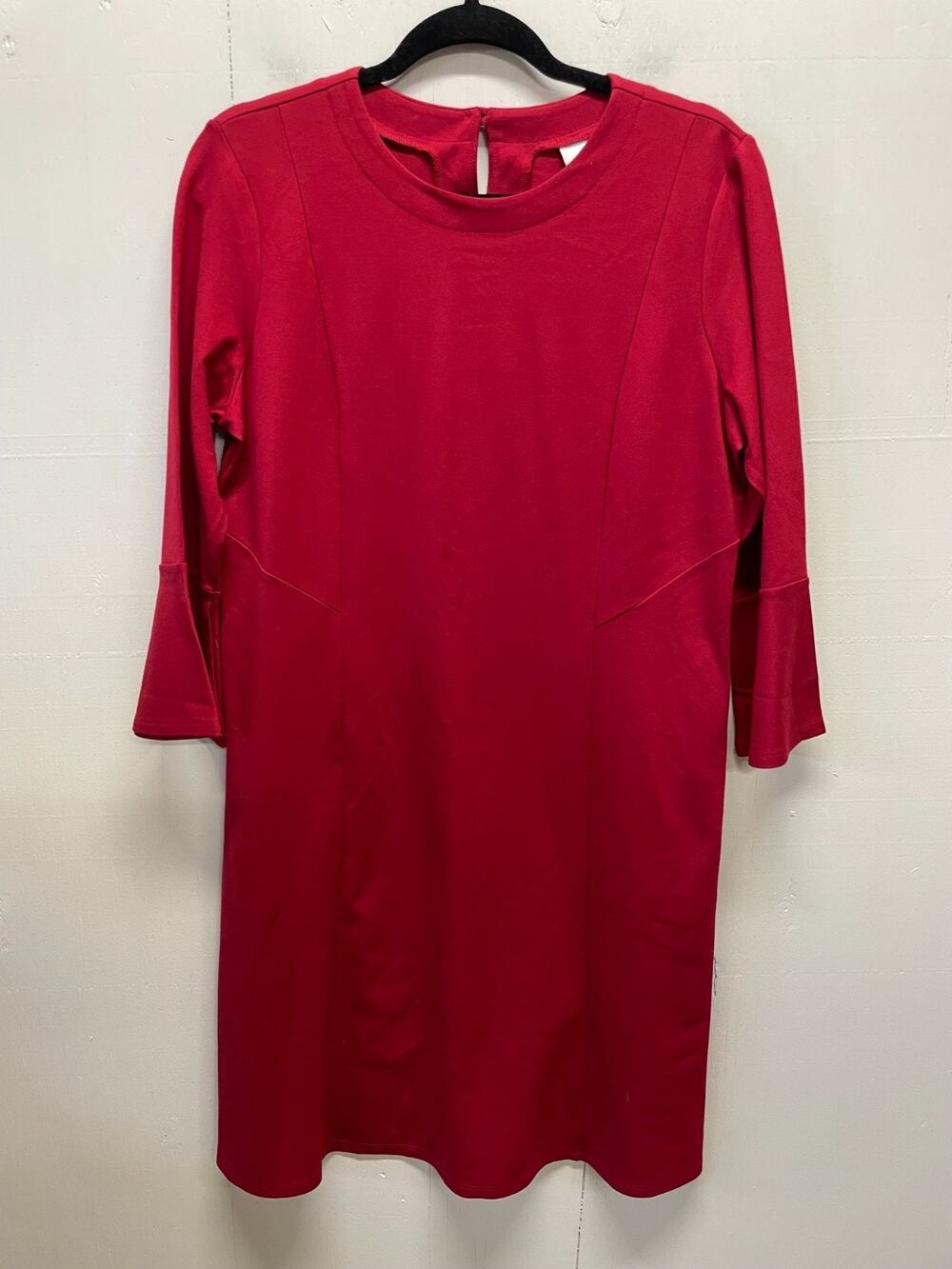 J. Jill Ponte Women's Red Burgundy Shift Dress 3/4 Flared Sleeves Size Medium